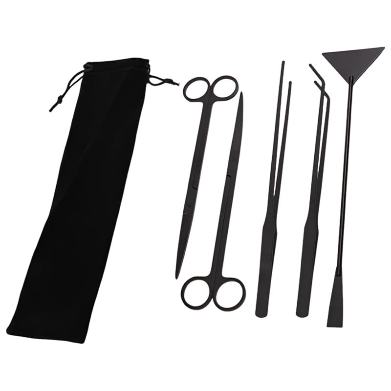 Planted Aquarium Tool Kit - ชุดเครื่องมือจัดตู้ปลา TFORU-Long สีดำสแตนเลส (5 ชิ้น) ชุดอุปกรณ์สำหรับตู้ปลา