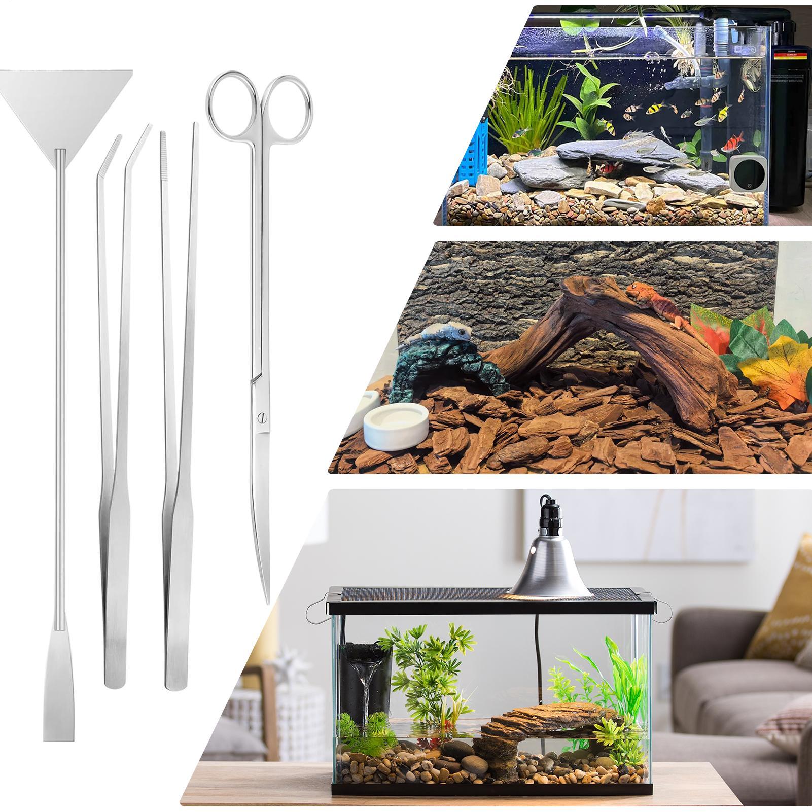 Planted Aquarium Tool Kit - ชุดเครื่องมือตู้ปลา 4 ชิ้นชุดทำความสะอาดตู้ปลาสแตนเลสพร้อมแหนบกรรไกรและไม้พายสำหรับปลูกอาหารบำรุงรักษา